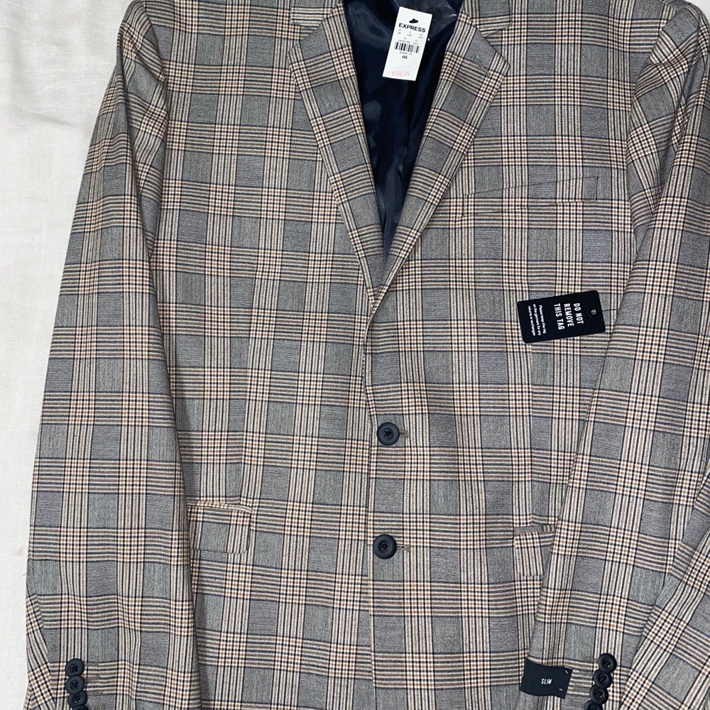 Gray Plaid Sport Coat with Notched Lapel
